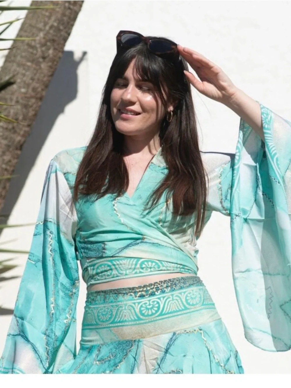 Boho kimono sleeve wrap top & wide leg Palazzo pants
